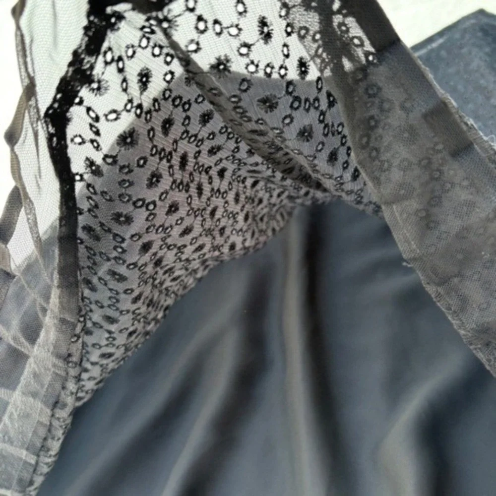 VTG 90s Dana Buchman Full Cut-Away Eyelelet Mini Skirts Size 12 Black - Picture 7 of 12